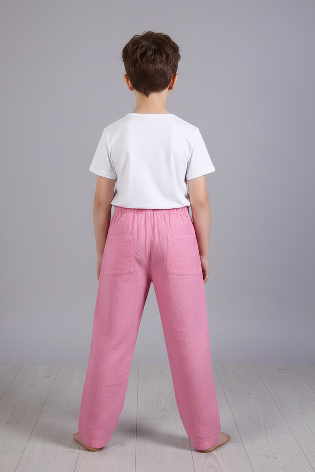 Pantalon Chinois Rose Ample Lin Enfant Décontracté - vue 2