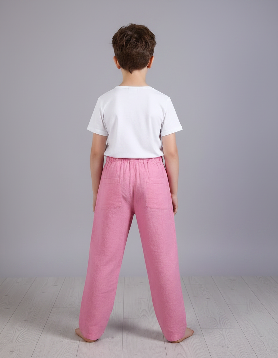 Pantalon Chinois Rose Ample Lin Enfant Décontracté - vue 2