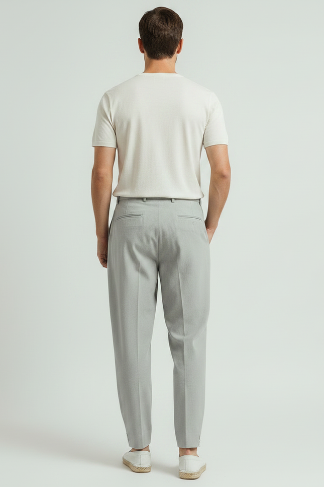 Pantalon Chinois Gris Clair Ample Décontracté Homme - Lin - vue 2