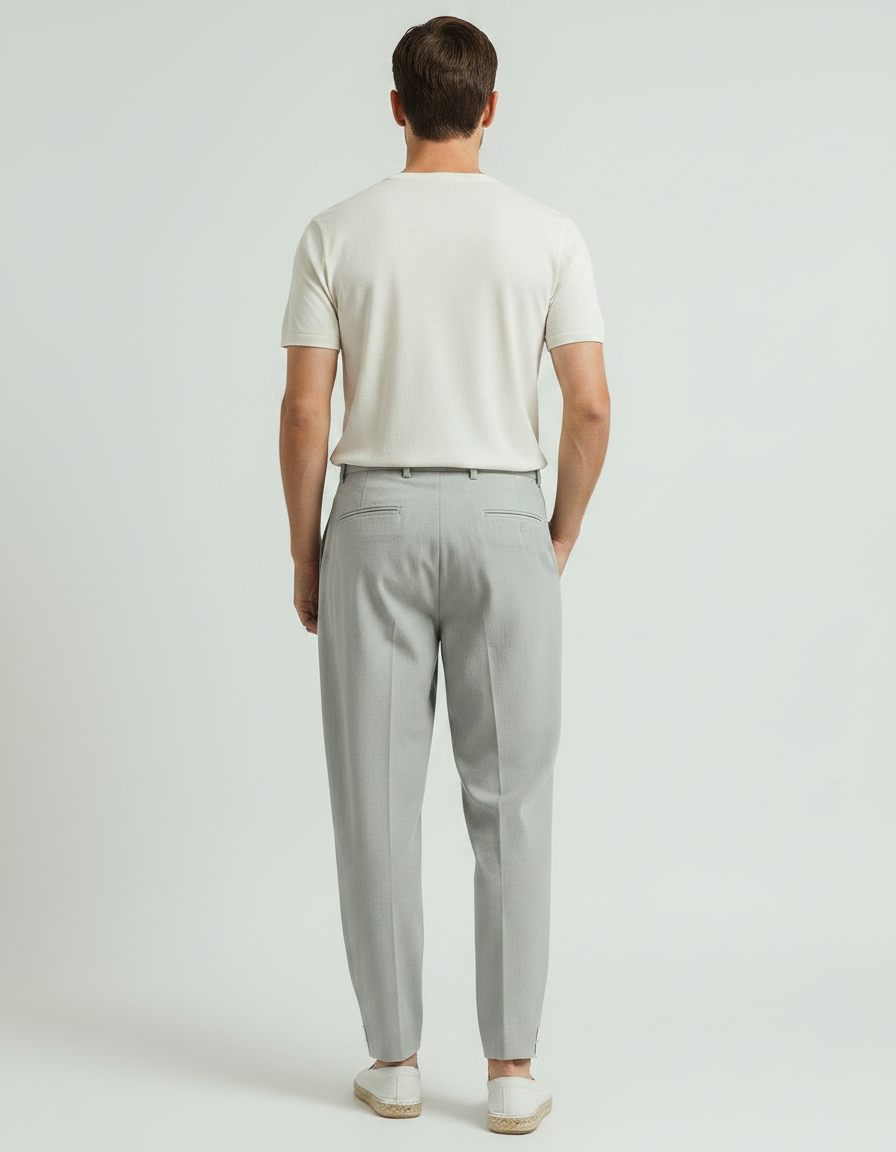 Pantalon Chinois Gris Clair Ample Décontracté Homme - Lin - vue 2