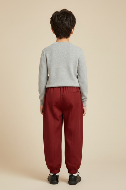 Pantalon Chinois Rouge Ample Hiver Élastique Garçon - Bordeaux Molleton - vue 2