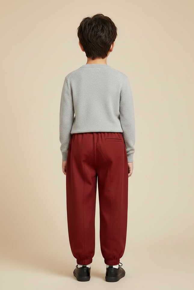 Pantalon Chinois Rouge Ample Hiver Élastique Garçon - Bordeaux Molleton - vue 2