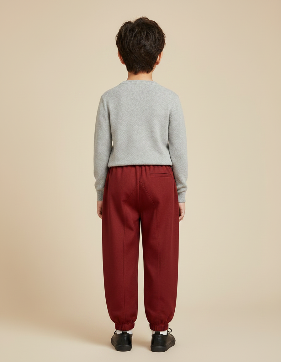 Pantalon Chinois Rouge Ample Hiver Élastique Garçon - Bordeaux Molleton - vue 2