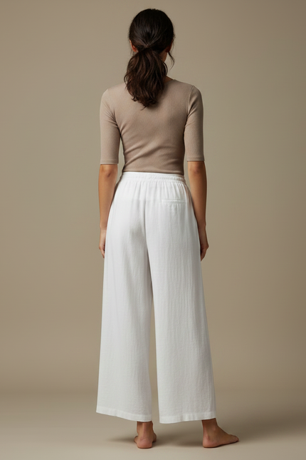 Pantalon Chinois Blanc Fluide Ample Coton Femme - Lin - vue 2