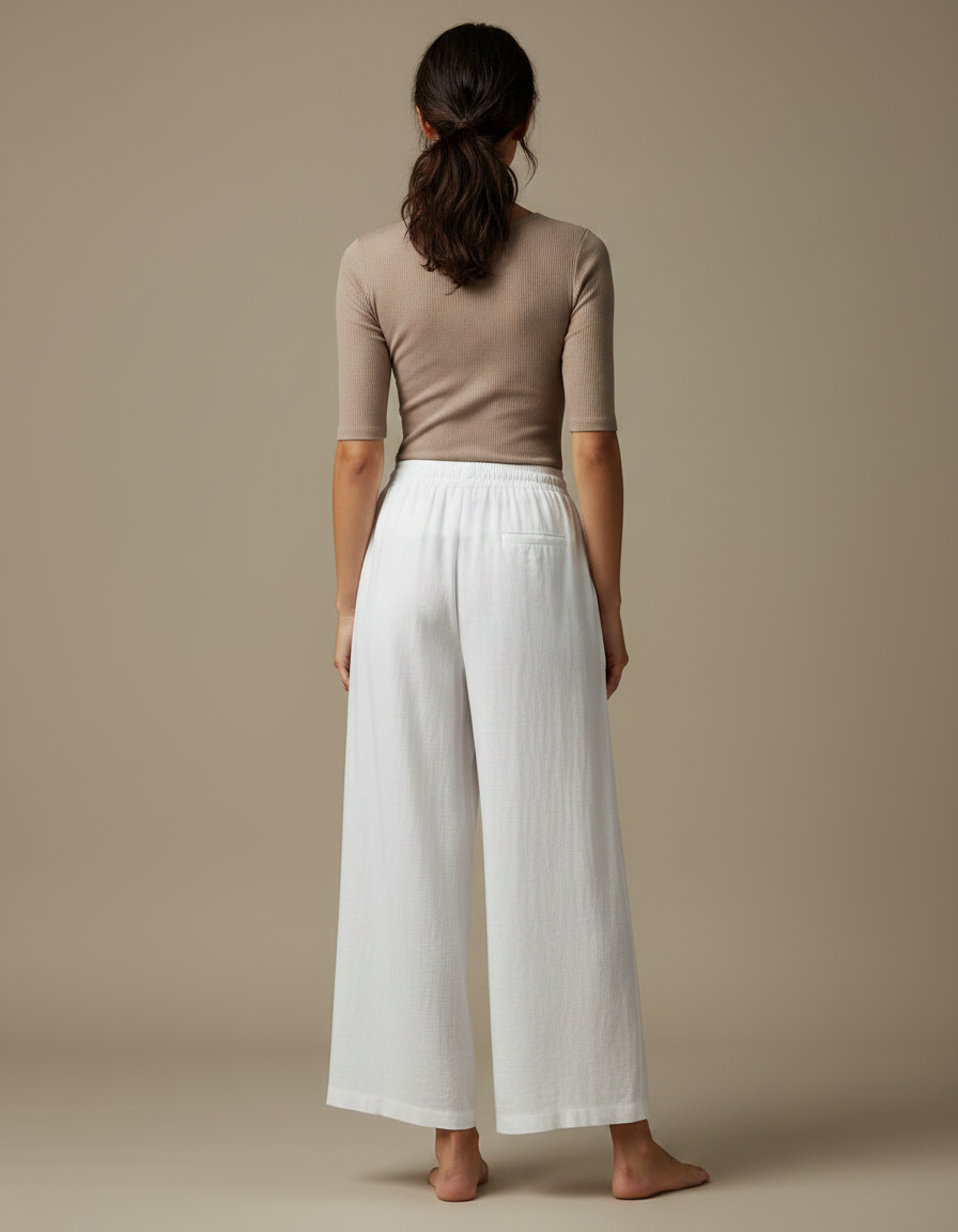 Pantalon Chinois Blanc Fluide Ample Coton Femme - Lin - vue 2
