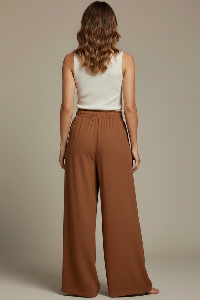 Pantalon Chinois Marron Ample Fluide Cordon Décontracté - Viscose - vue 2