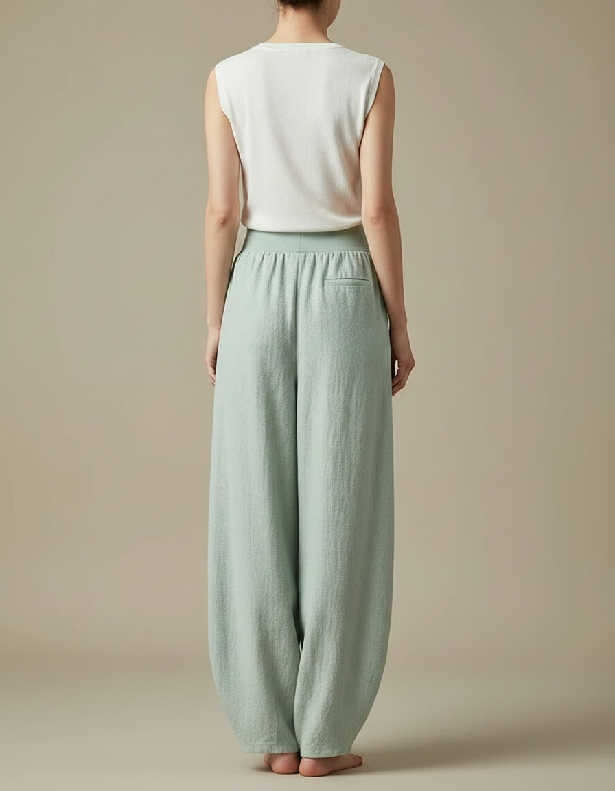 Pantalon Chinois Vert Ample Coton Lin Confortable - vue 2