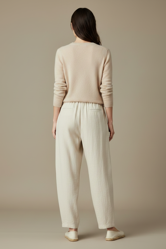 Pantalon Chinois Écru Ample Lin Coton Femme - Beige - vue 2