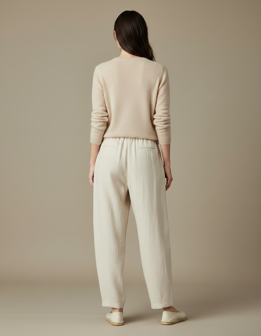 Pantalon Chinois Écru Ample Lin Coton Femme - Beige - vue 2