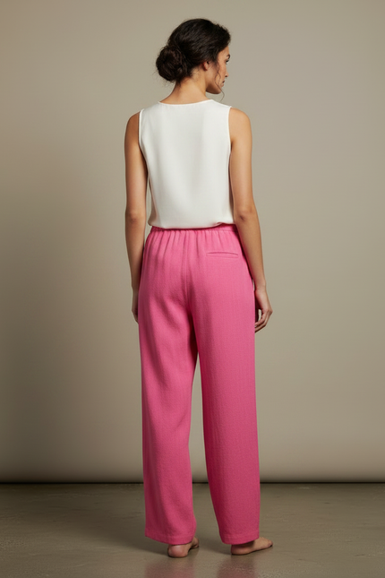 Pantalon Chinois Rose Coton Fluide Ample Femme - vue 2