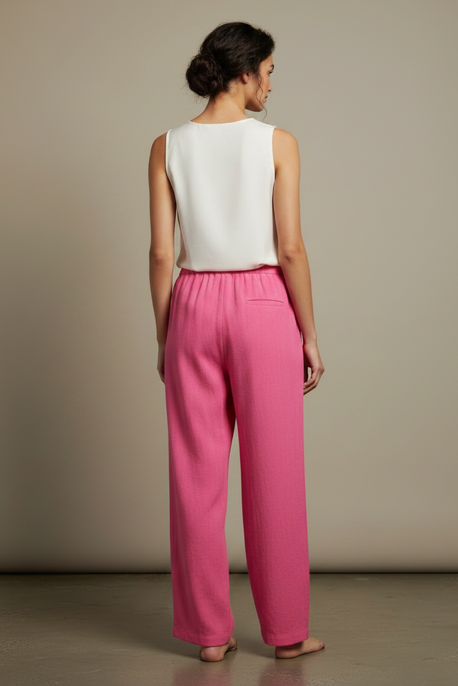 Pantalon Chinois Rose Coton Fluide Ample Femme - vue 2