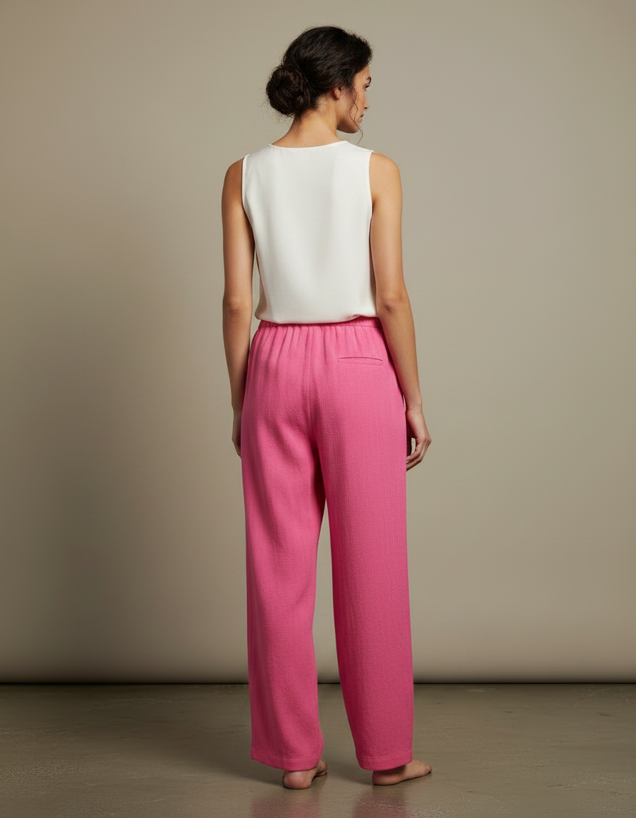 Pantalon Chinois Rose Coton Fluide Ample Femme - vue 2