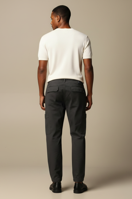 Pantalon Chinois Cargo Gris Coton Cordon Homme - vue 2