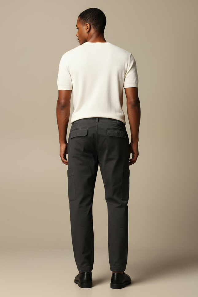 Pantalon Chinois Cargo Gris Coton Cordon Homme - vue 2