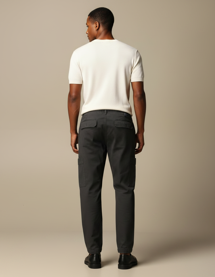 Pantalon Chinois Cargo Gris Coton Cordon Homme - vue 2