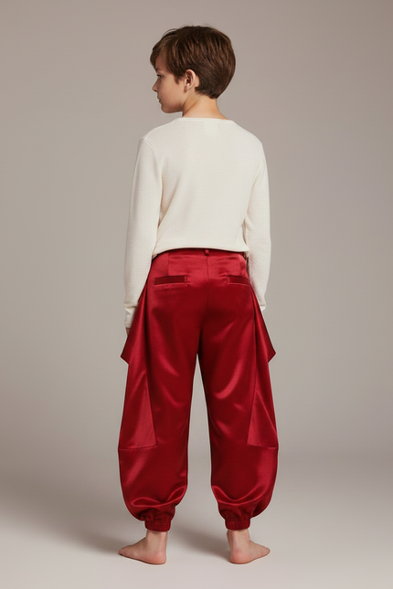 Pantalon Chinois Rouge Satiné Plissé Ample Enfant - vue 2