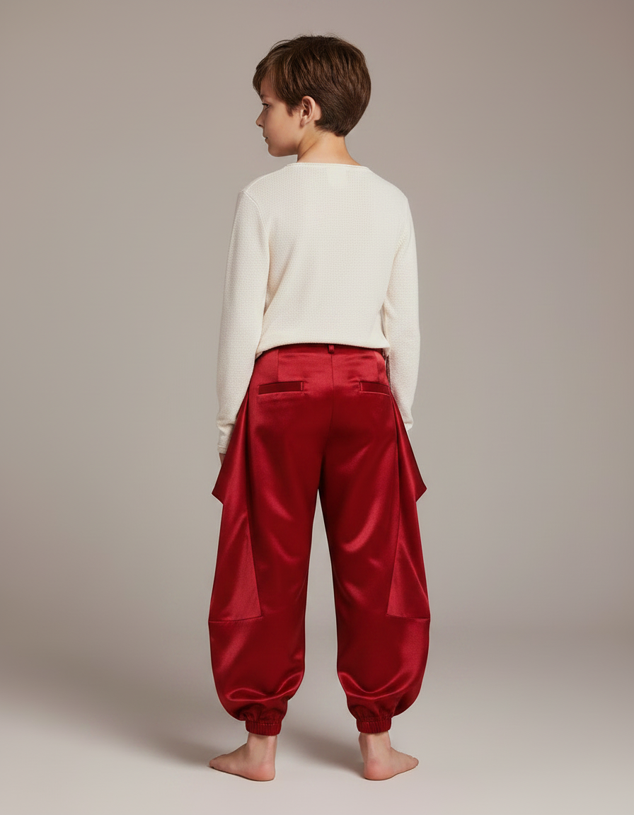 Pantalon Chinois Rouge Satiné Plissé Ample Enfant - vue 2