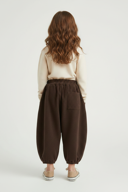 Pantalon Chinois Côtelé Ample Marron Fille Hiver - Cordé - vue 2