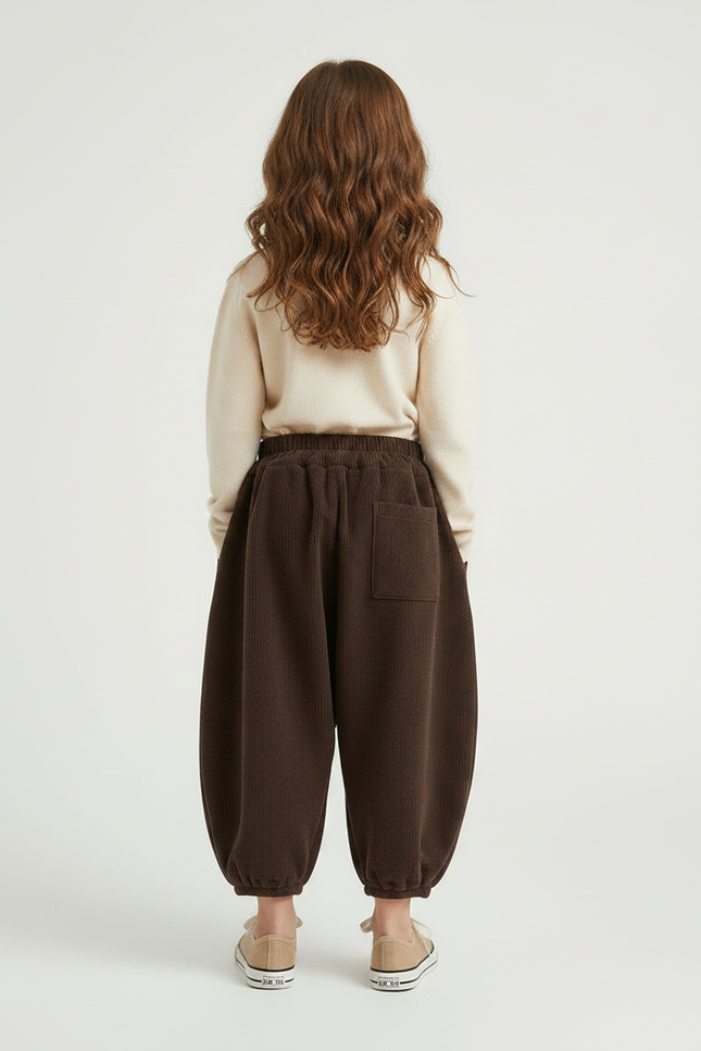 Pantalon Chinois Côtelé Ample Marron Fille Hiver - Cordé - vue 2
