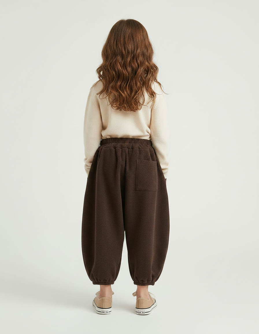 Pantalon Chinois Côtelé Ample Marron Fille Hiver - Cordé - vue 2