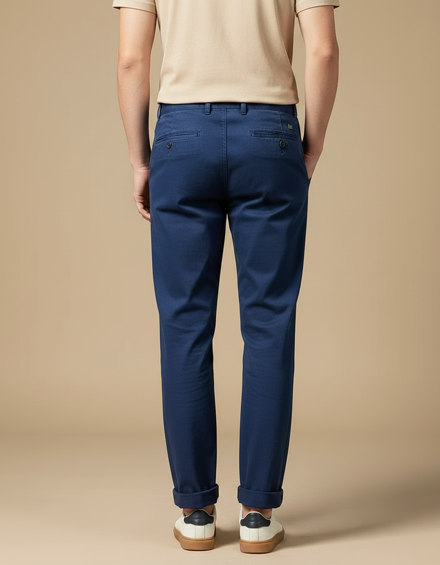 Pantalon Chinois Bleu Marine Décontracté Coton Homme Droit - vue 2