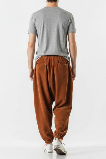 Pantalon Chinois Côtelé Marron Ample Décontracté Jogger - Cordé - vue 2