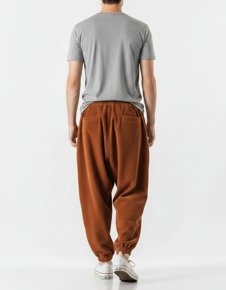 Pantalon Chinois Côtelé Marron Ample Décontracté Jogger - Cordé - vue 2