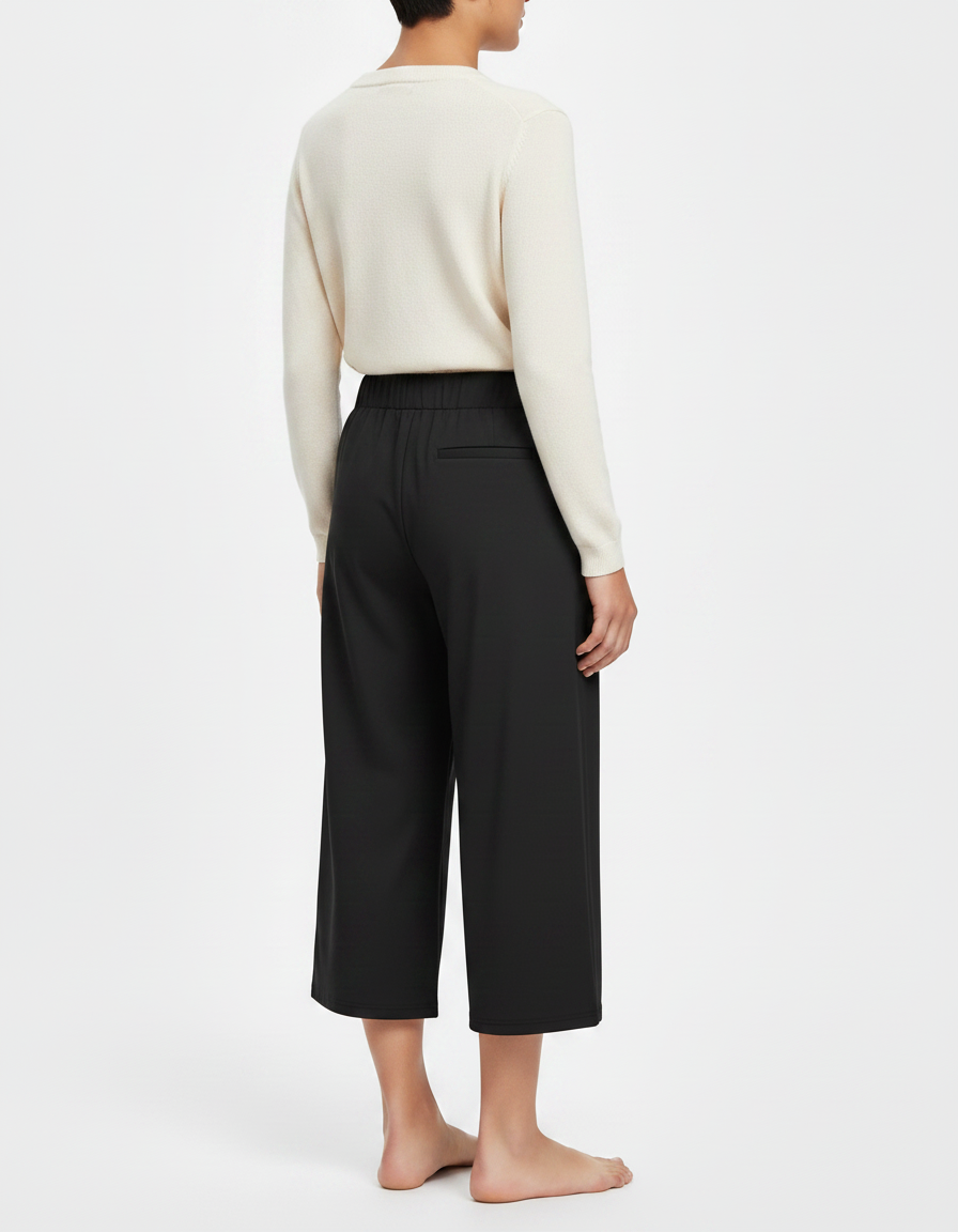 Pantalon Chinois Noir Ample Fluide Élastique Décontracté Femme - Polyester - vue 2