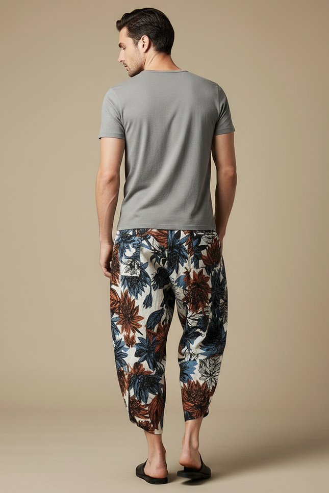 Pantalon Chinois Harem Imprimé Floral Ample Lin Coton - vue 2