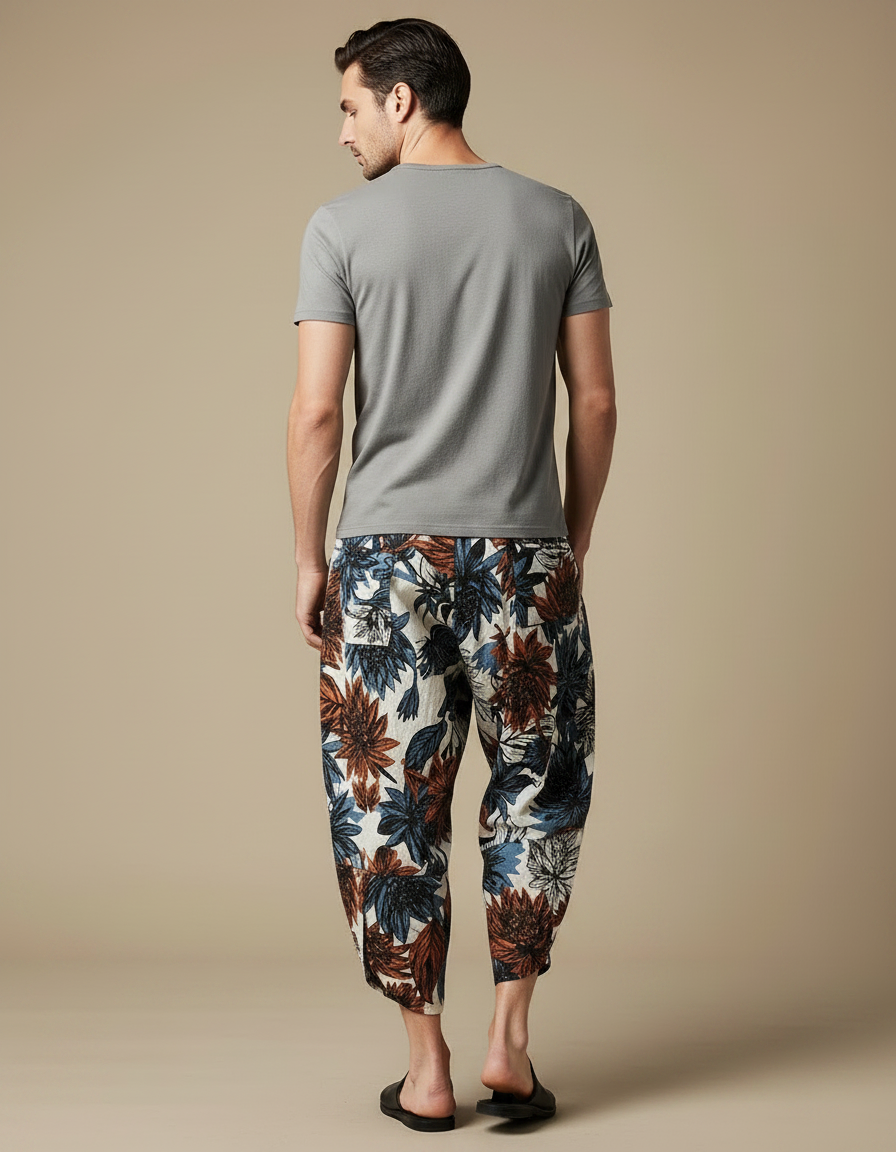 Pantalon Chinois Harem Imprimé Floral Ample Lin Coton - vue 2