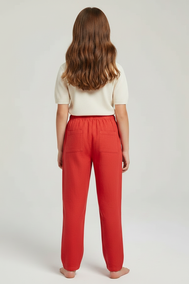 Pantalon Chinois Rouge Ample Coton Enfant - Lin - vue 2