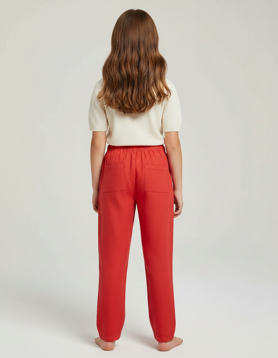 Pantalon Chinois Rouge Ample Coton Enfant - Lin - vue 2