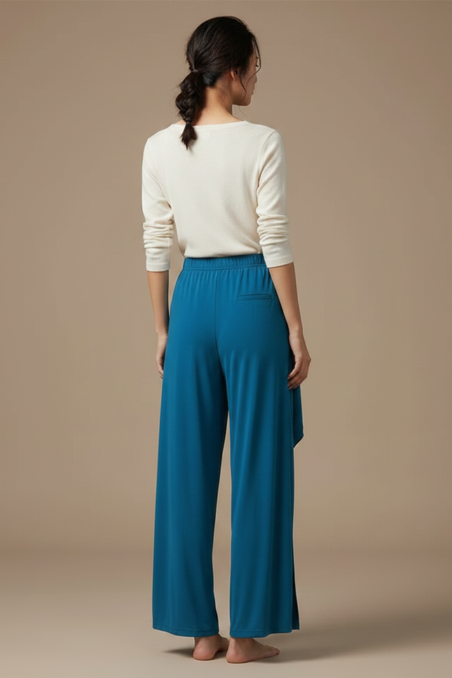 Pantalon Chinois Bleu Fluide Ample Fendu Femme - Viscose - vue 2