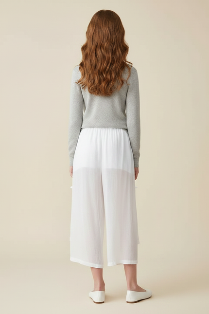 Pantalon Chinois Blanc Ample Fluide Estival Femme - Lin - vue 2