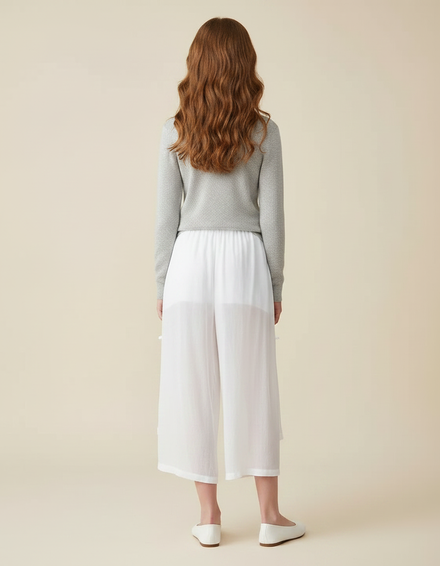 Pantalon Chinois Blanc Ample Fluide Estival Femme - Lin - vue 2