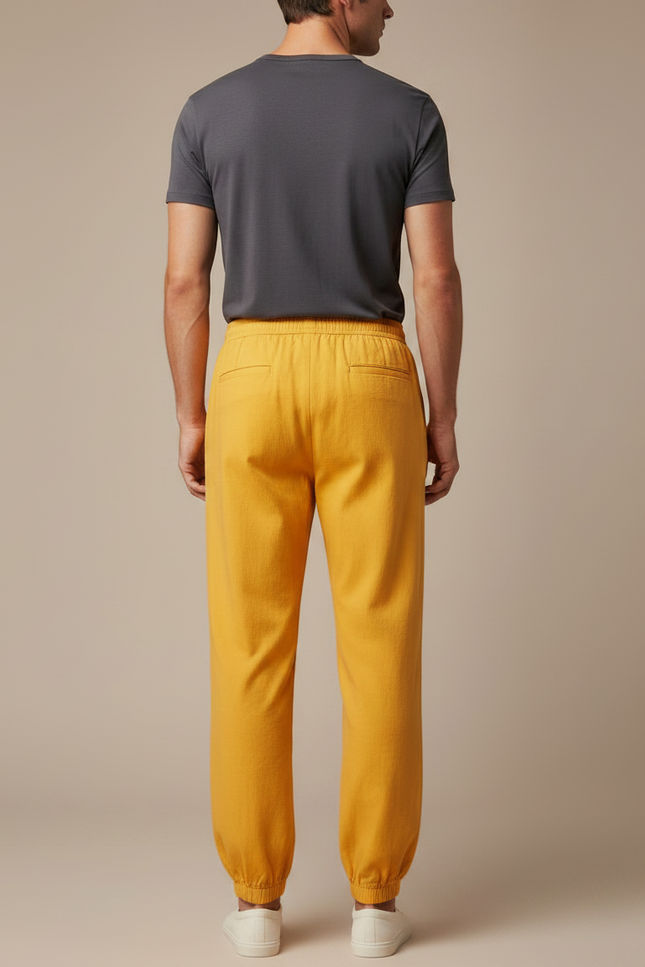 Pantalon Chinois Jaune Ample Coton Élastiqué Unisexe - vue 2