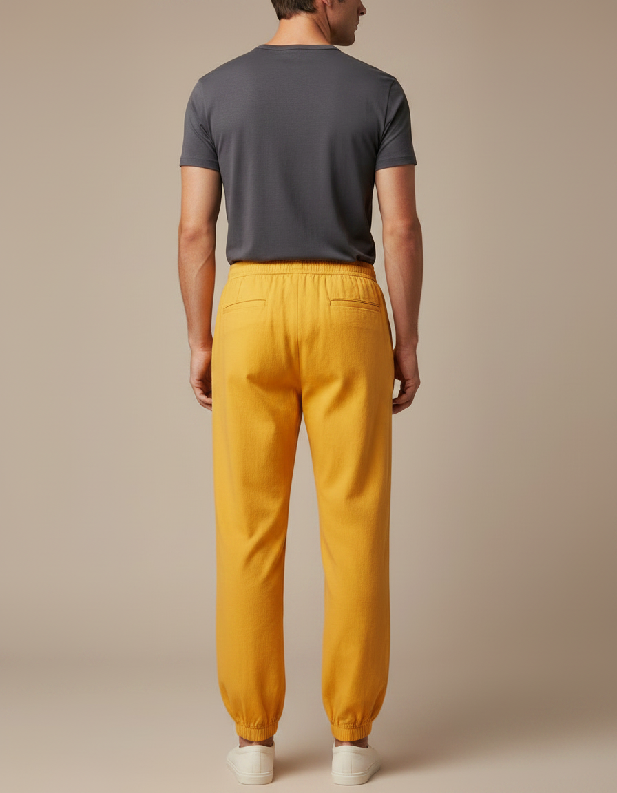 Pantalon Chinois Jaune Ample Coton Élastiqué Unisexe - vue 2