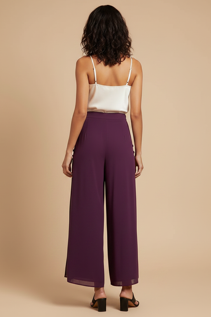 Pantalon Chinois Violet Fendu Fluide Taille Haute - Satin - vue 2