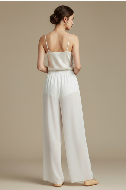 Pantalon Chinois Blanc Fluide Chiffon Ample Femme - Soie - vue 2