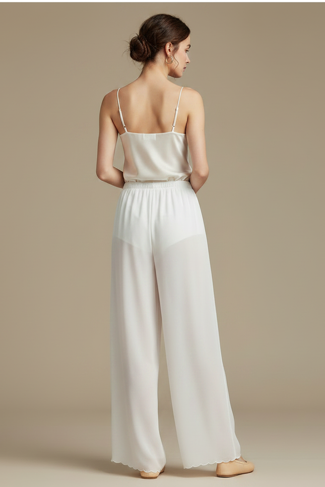 Pantalon Chinois Blanc Fluide Chiffon Ample Femme - Soie - vue 2
