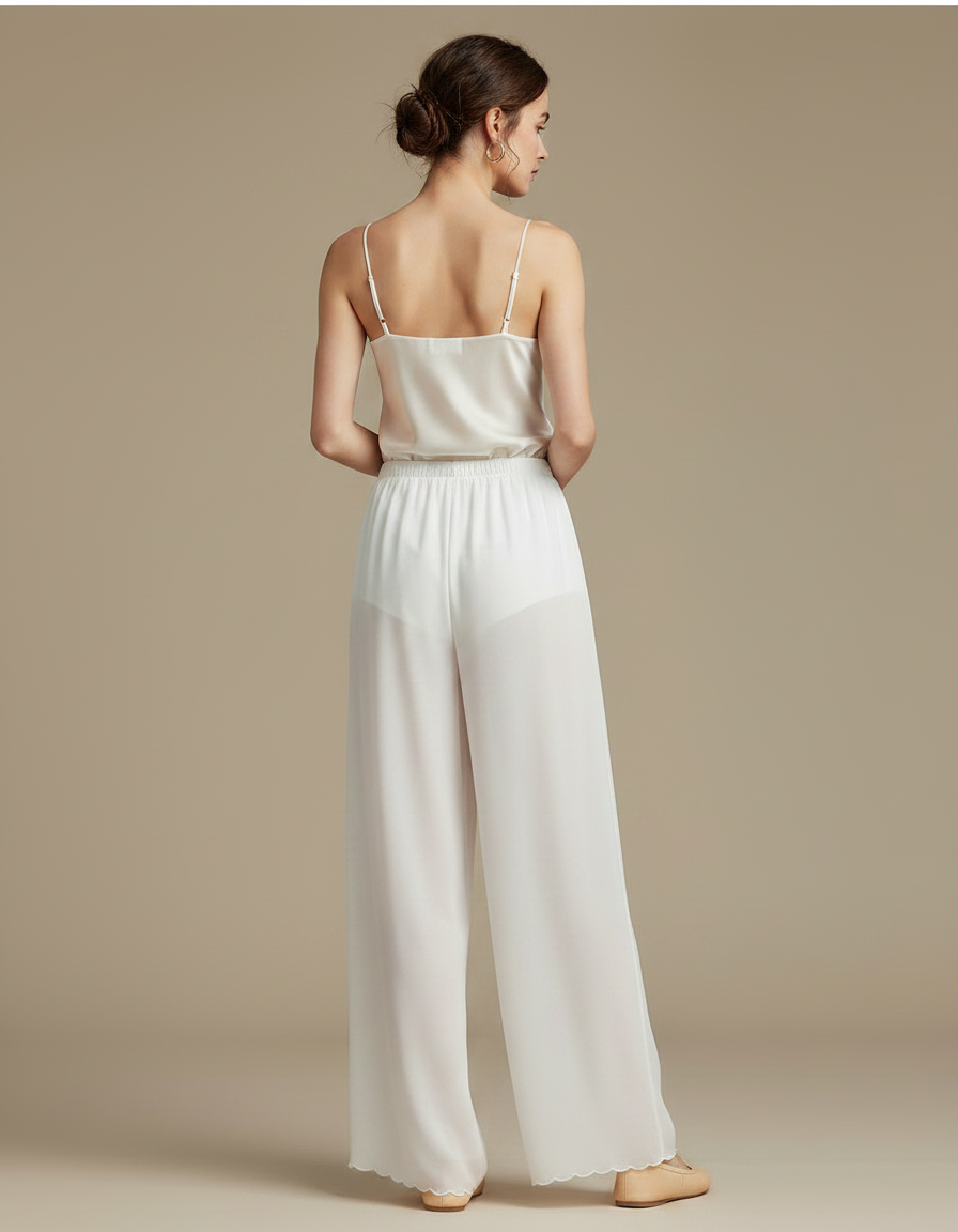 Pantalon Chinois Blanc Fluide Chiffon Ample Femme - Soie - vue 2