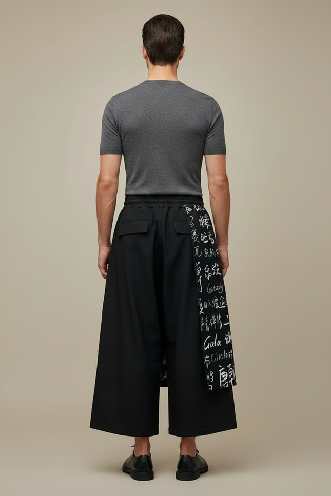 Pantalon Chinois Noir Ample Calligraphie Streetwear Homme - Polyester - vue 2