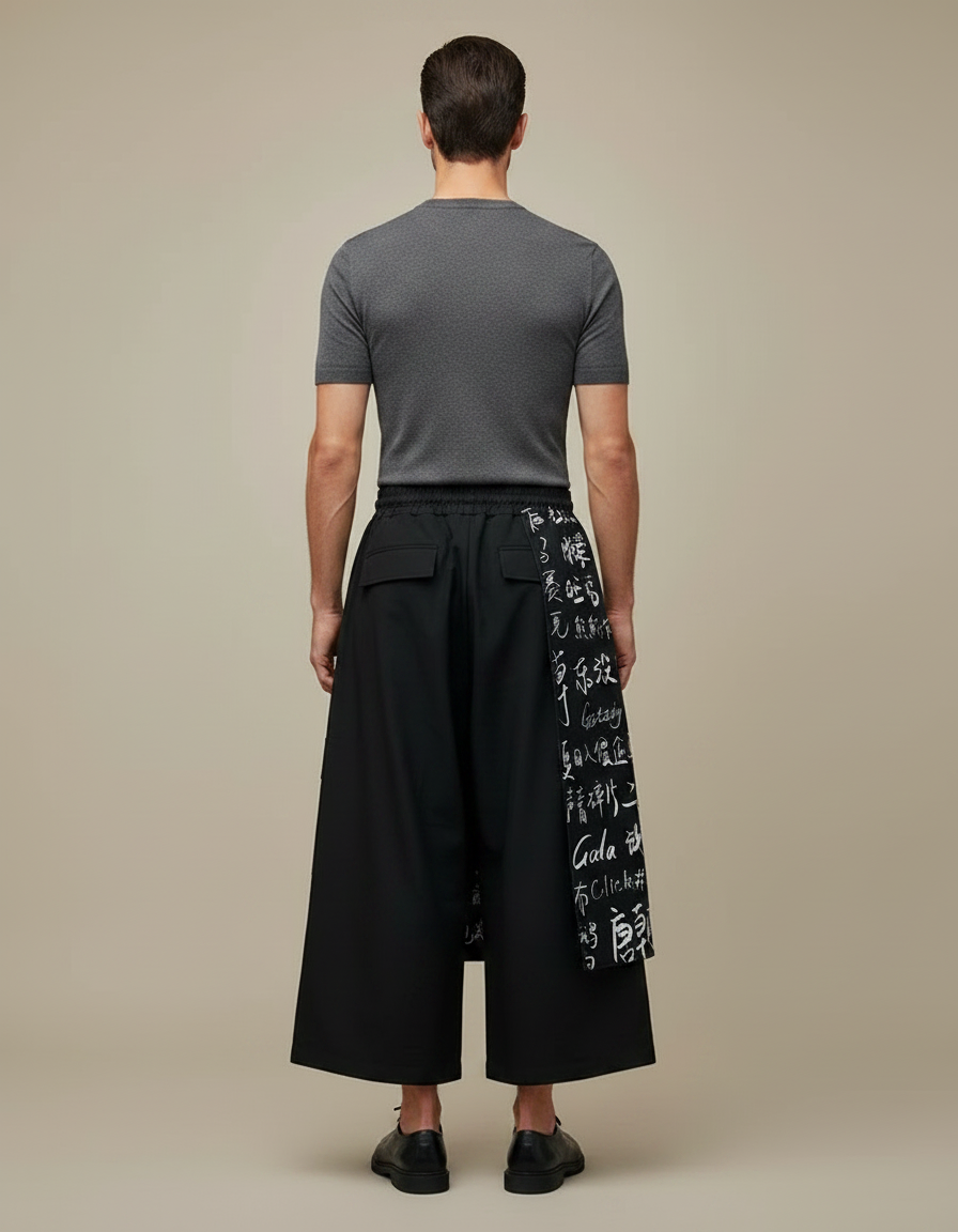 Pantalon Chinois Noir Ample Calligraphie Streetwear Homme - Polyester - vue 2