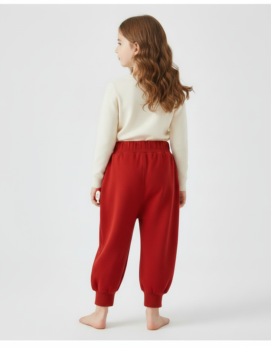 Pantalon Chinois Rouge Épais Ample Côtelé Coeur - Molleton - vue 2