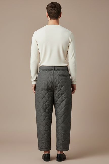 Pantalon Chinois Gris Matelassé Large Cordon Hiver Homme - Polyester - vue 2