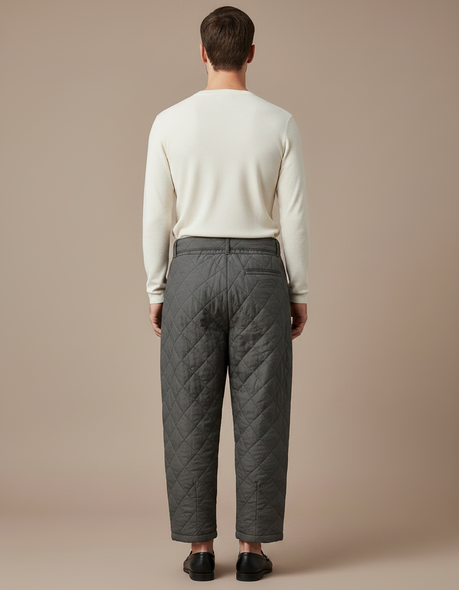 Pantalon Chinois Gris Matelassé Large Cordon Hiver Homme - Polyester - vue 2
