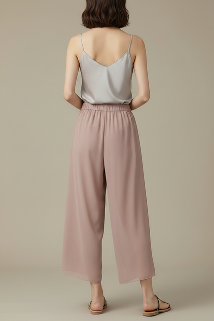 Pantalon Chinois Rose Fluide Fendu Léger Femme - Polyester - vue 2