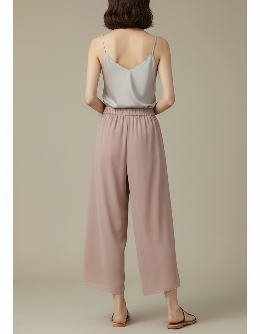 Pantalon Chinois Rose Fluide Fendu Léger Femme - Polyester - vue 2