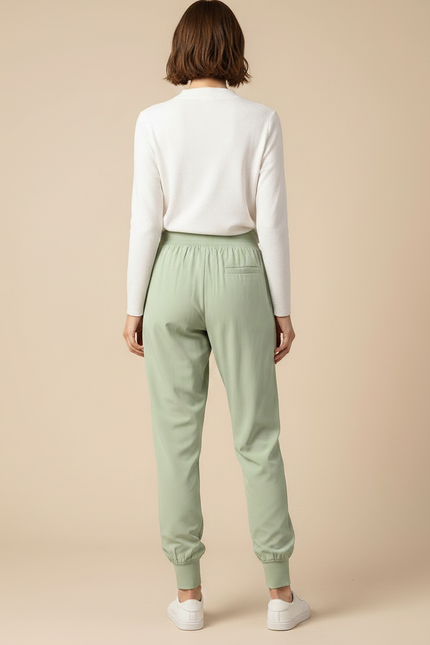 Pantalon Chinois Vert Clair Jogger Sport Cordon Fluide - Polyester - vue 2
