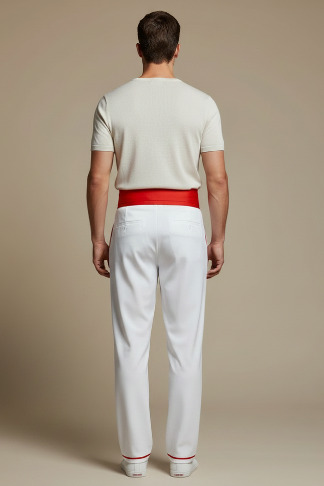 Pantalon Chinois Blanc Droit Rayures Rouges Homme - Gabardine - vue 2